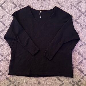 Free People Princess V-Neck Sweater Black Wool Yak Blend Small
